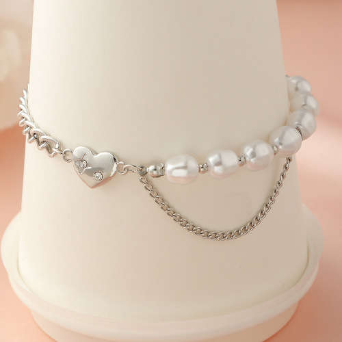Titanium Bracelet with Chain and Pearl accents